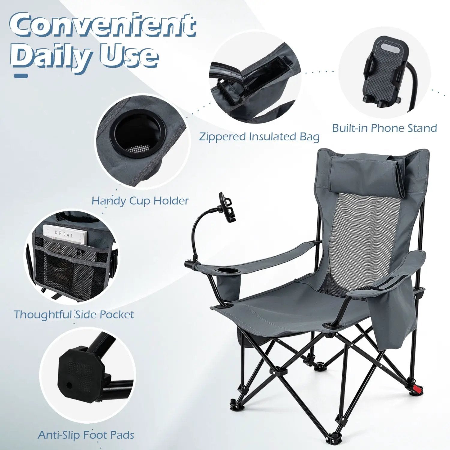 Reclining Camping Chair with Adjustable Backrest & Footrest by DirectDeals