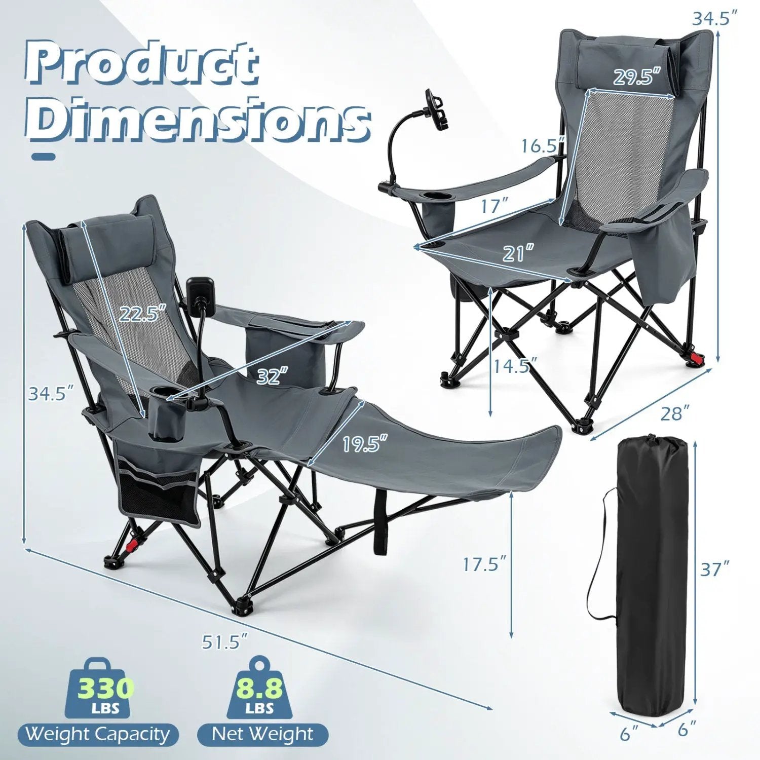 Reclining Camping Chair with Adjustable Backrest & Footrest by DirectDeals