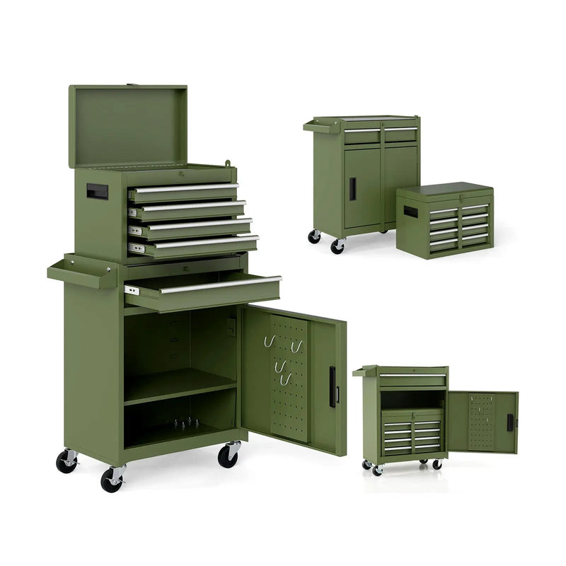2-in-1 Tool Chest and Cabinet with 5 Sliding Drawers-Black by DirectDeals