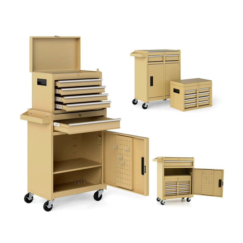2-in-1 Tool Chest and Cabinet with 5 Sliding Drawers-Black by DirectDeals