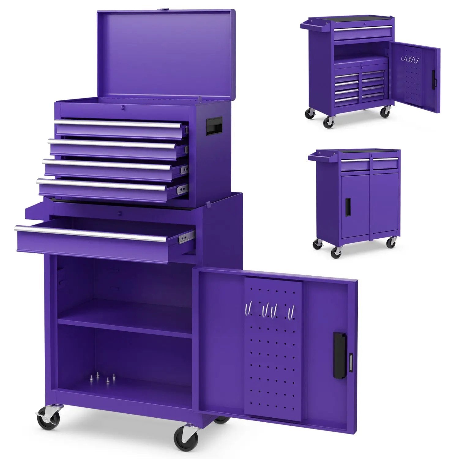 2-in-1 Tool Chest and Cabinet with 5 Sliding Drawers-Black by DirectDeals