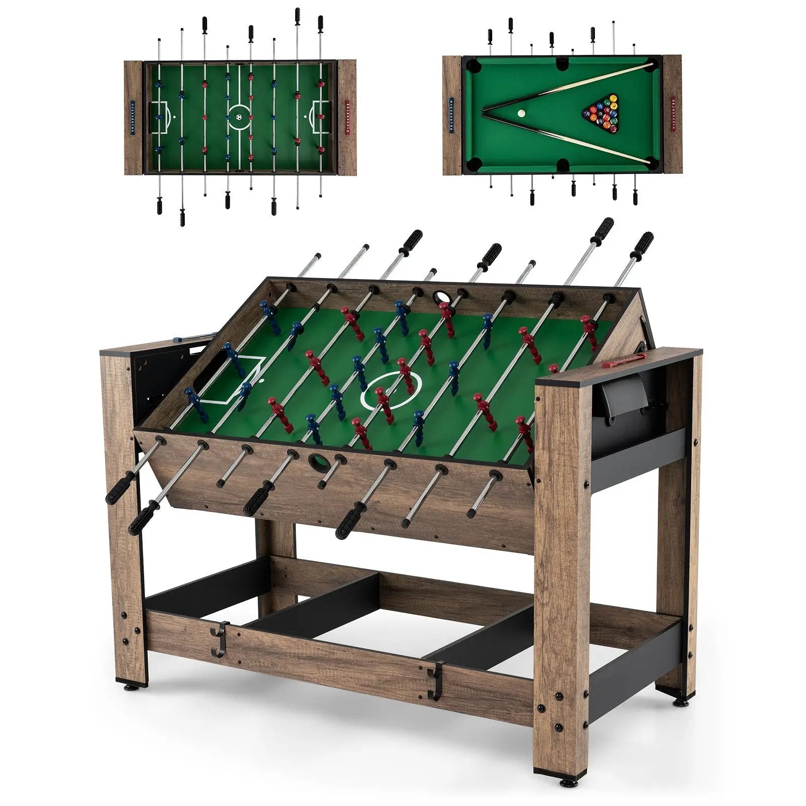2-in-1 Swivel Foosball and Pool Combo Game Table -Natural by DirectDeals