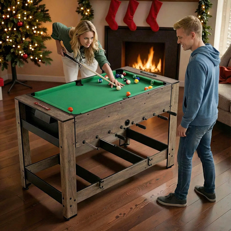 2-in-1 Swivel Foosball and Pool Combo Game Table -Natural by DirectDeals
