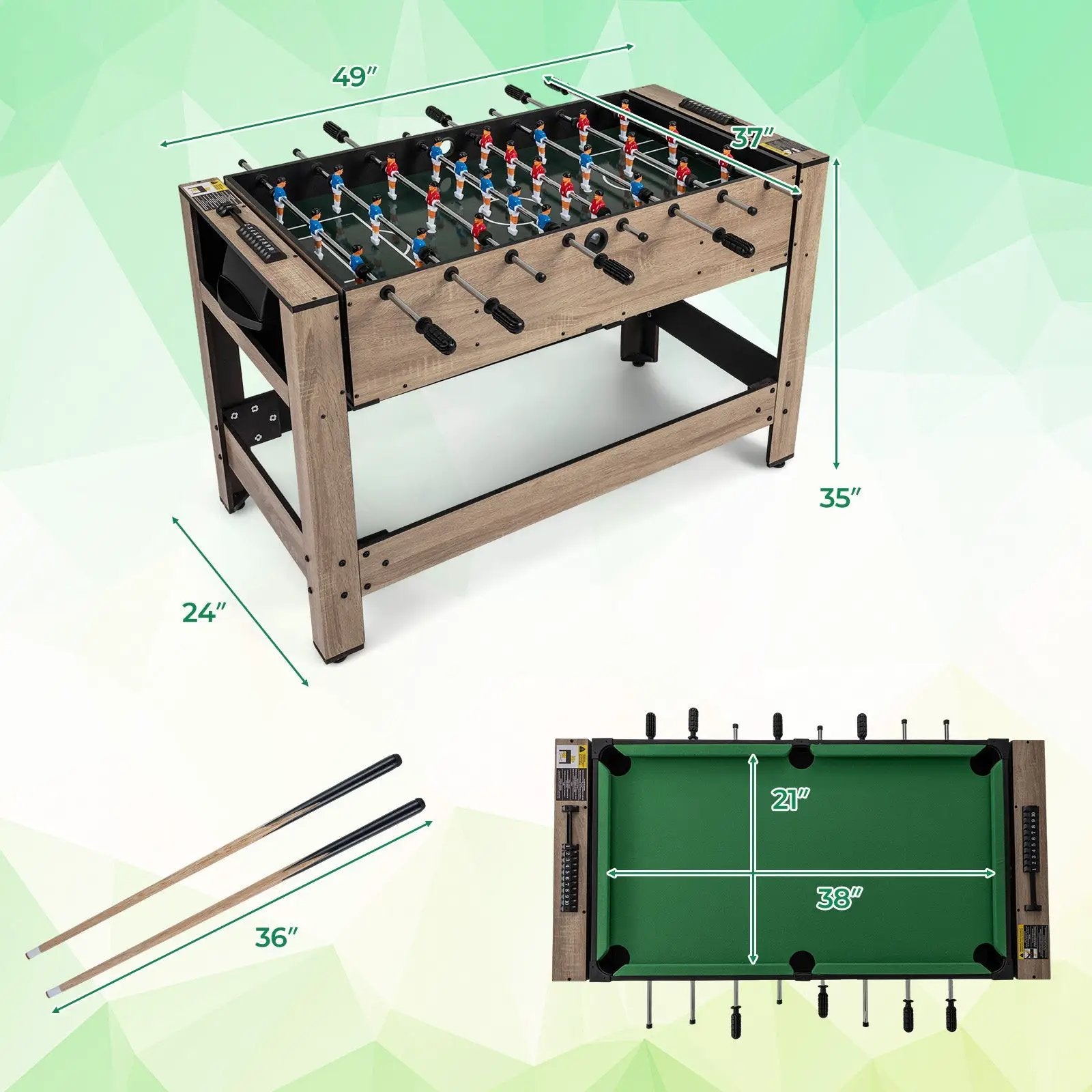 2-in-1 Swivel Game Table for Teens Adults-Brown by DirectDeals