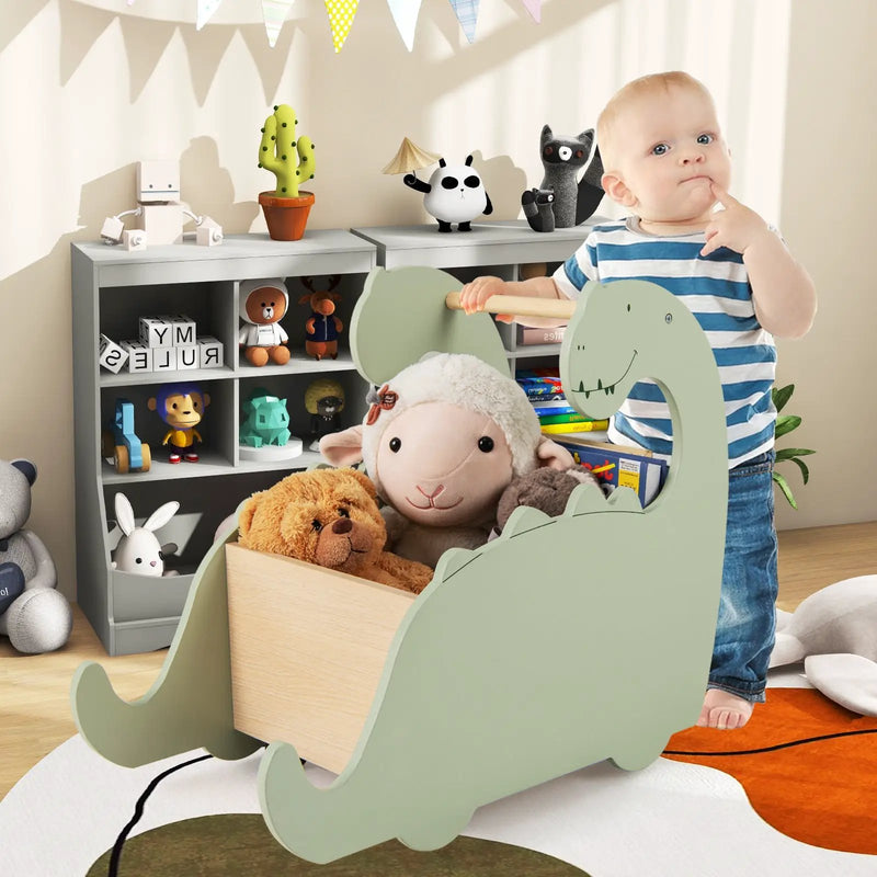 2 in 1 Wooden Baby Push Walker with Pine Wood Handle-Green by DirectDeals