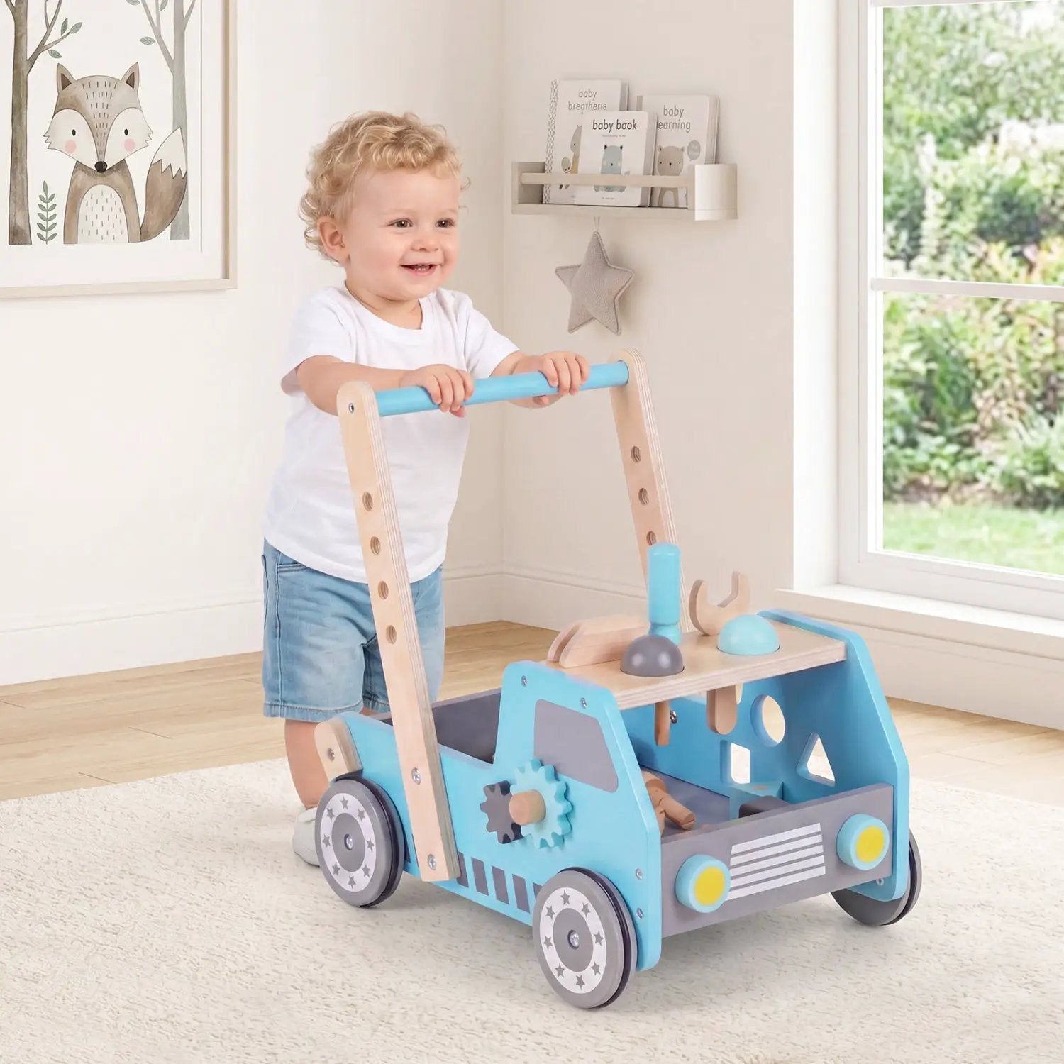 2-in-1 Wooden Baby Walker with Adjustable Speed and Storage by DirectDeals