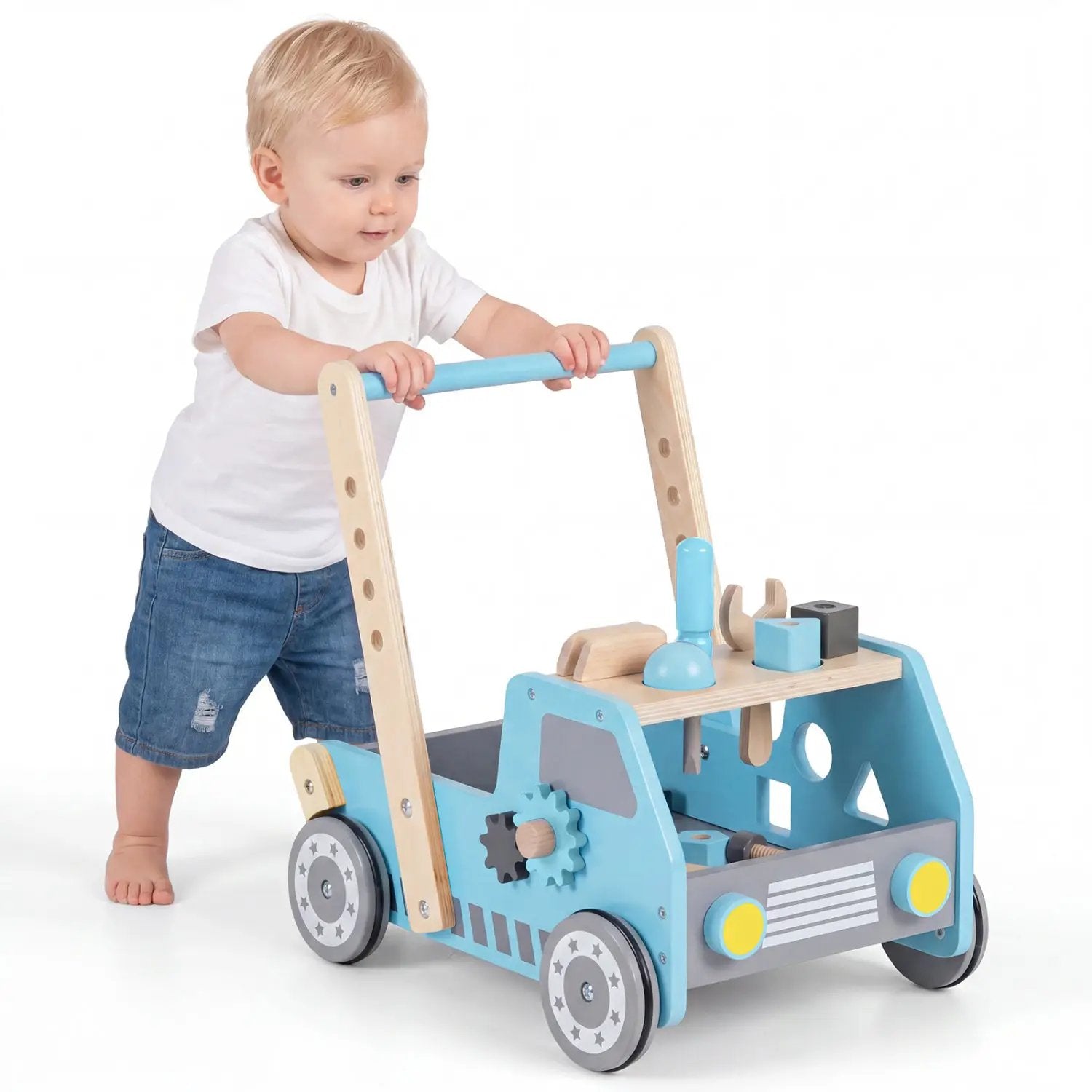 2-in-1 Wooden Baby Walker with Adjustable Speed and Storage by DirectDeals