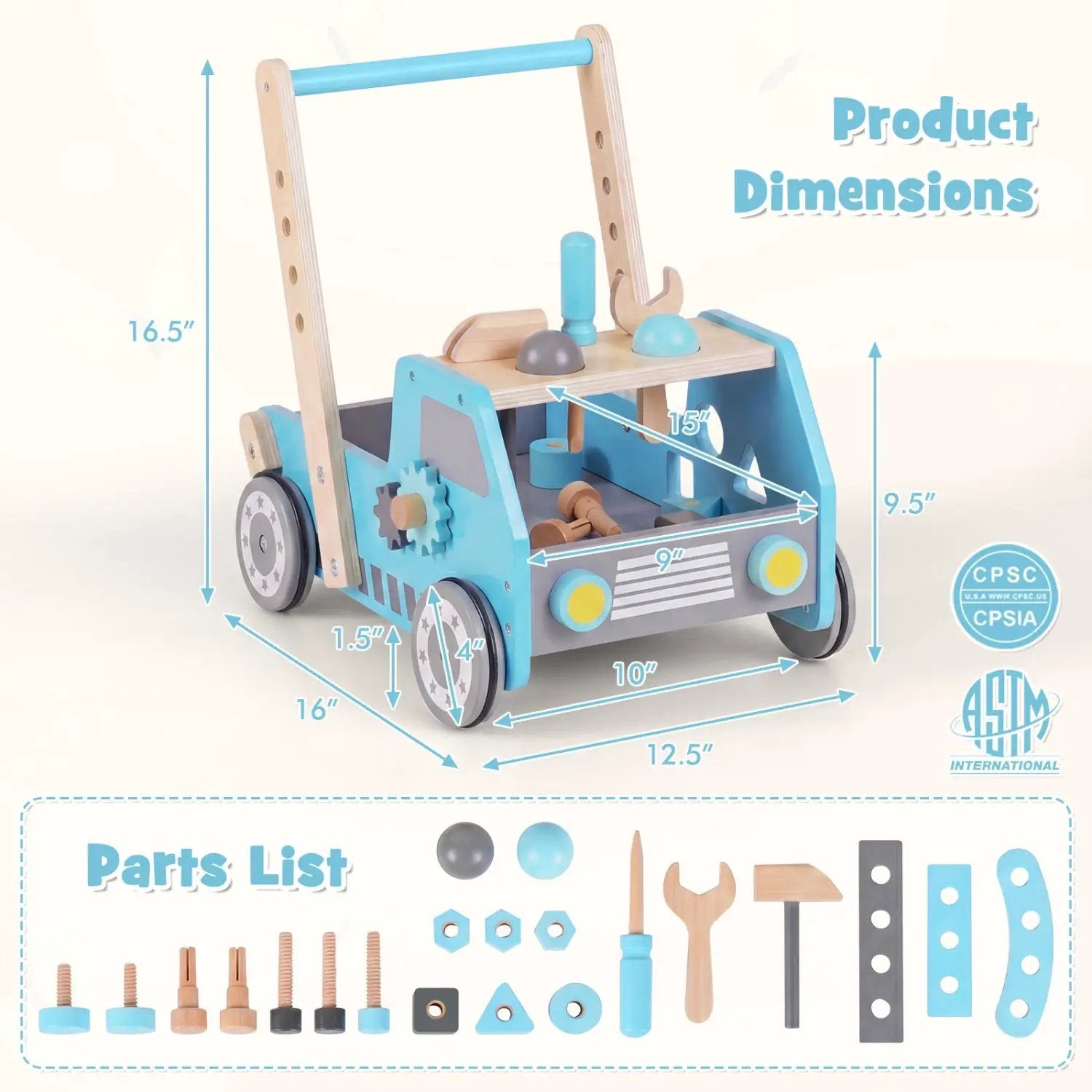 2-in-1 Wooden Baby Walker with Adjustable Speed and Storage by DirectDeals