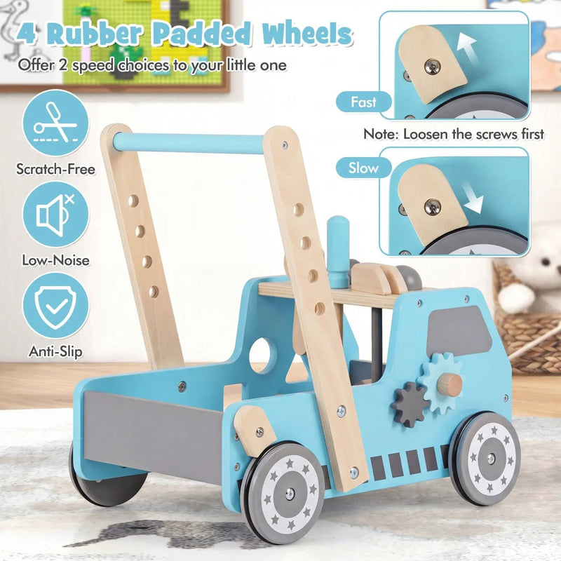 2-in-1 Wooden Baby Walker with Adjustable Speed and Storage by DirectDeals