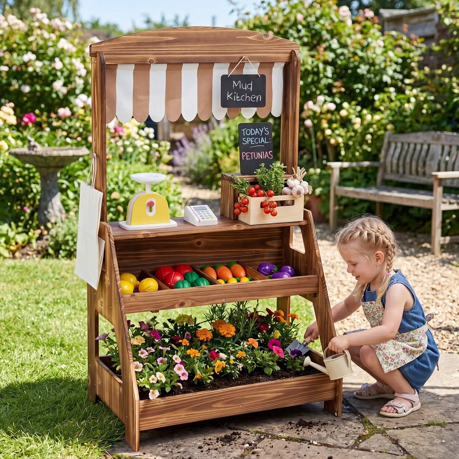 2-in-1 Wooden Mud Kitchen & Market Stand with Planter Box by DirectDeals