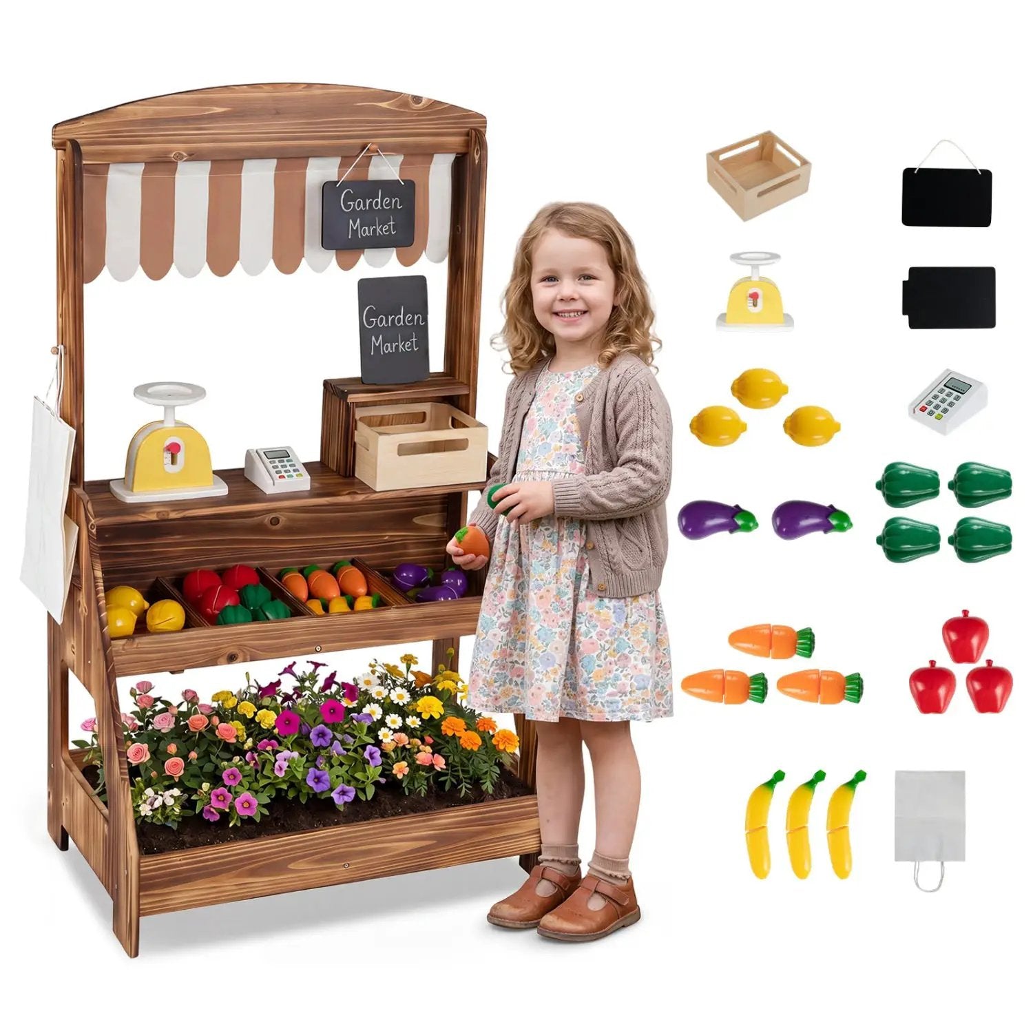 2-in-1 Wooden Mud Kitchen & Market Stand with Planter Box by DirectDeals