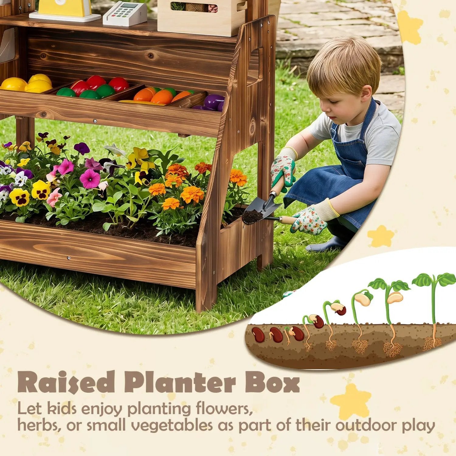 2-in-1 Wooden Mud Kitchen & Market Stand with Planter Box by DirectDeals