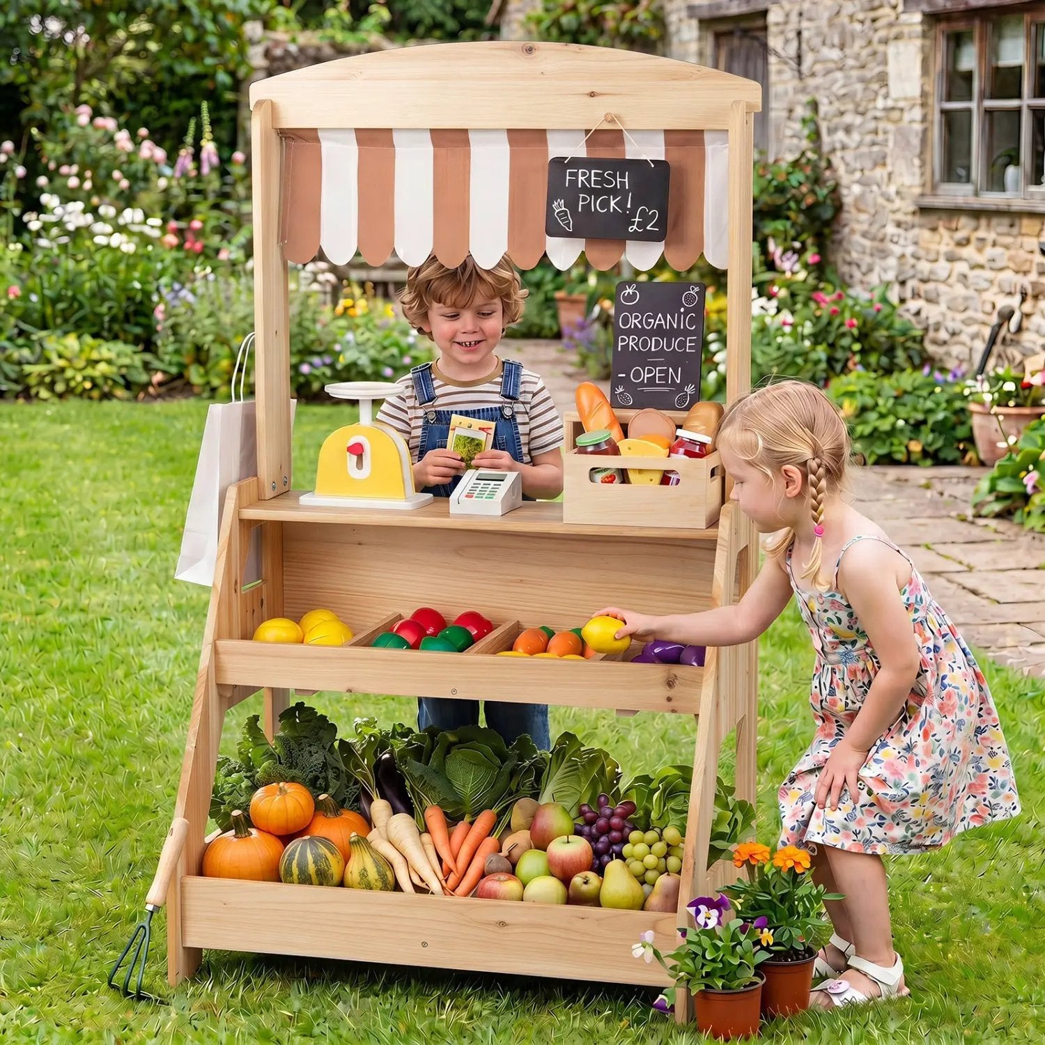 2-in-1 Wooden Mud Kitchen & Market Stand with Planter Box by DirectDeals