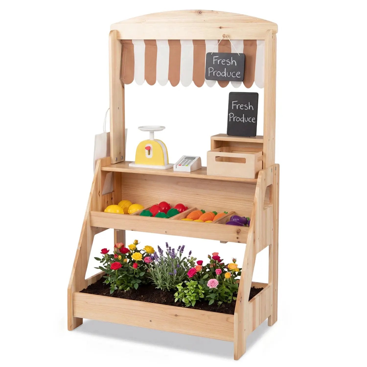 2-in-1 Wooden Mud Kitchen & Market Stand with Planter Box by DirectDeals