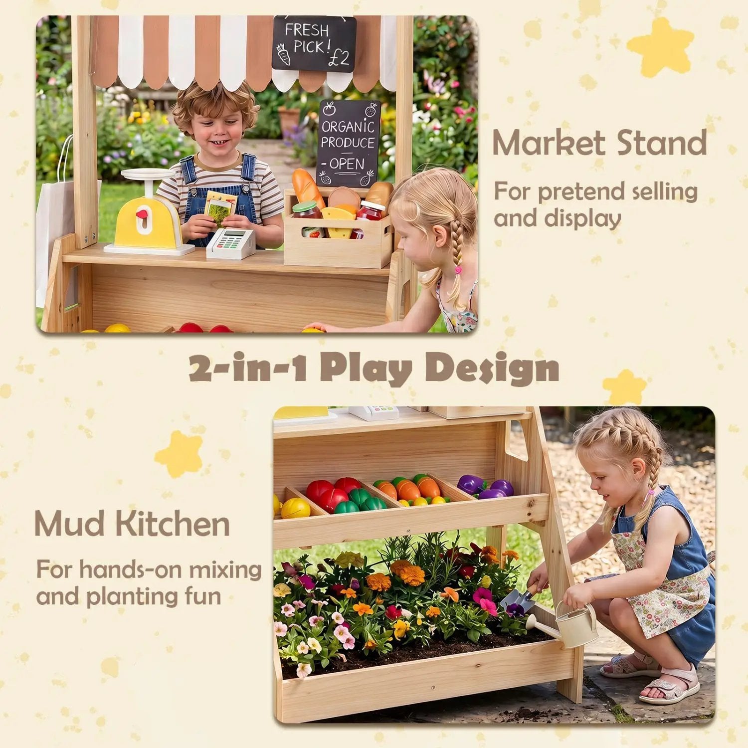 2-in-1 Wooden Mud Kitchen & Market Stand with Planter Box by DirectDeals