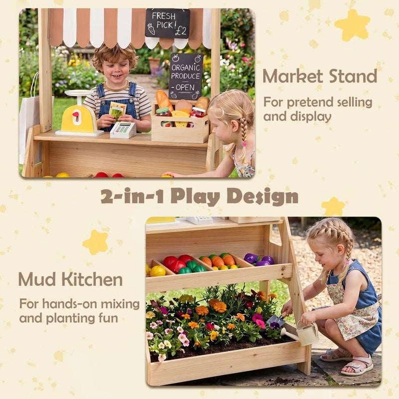 2-in-1 Wooden Mud Kitchen & Market Stand with Planter Box by DirectDeals