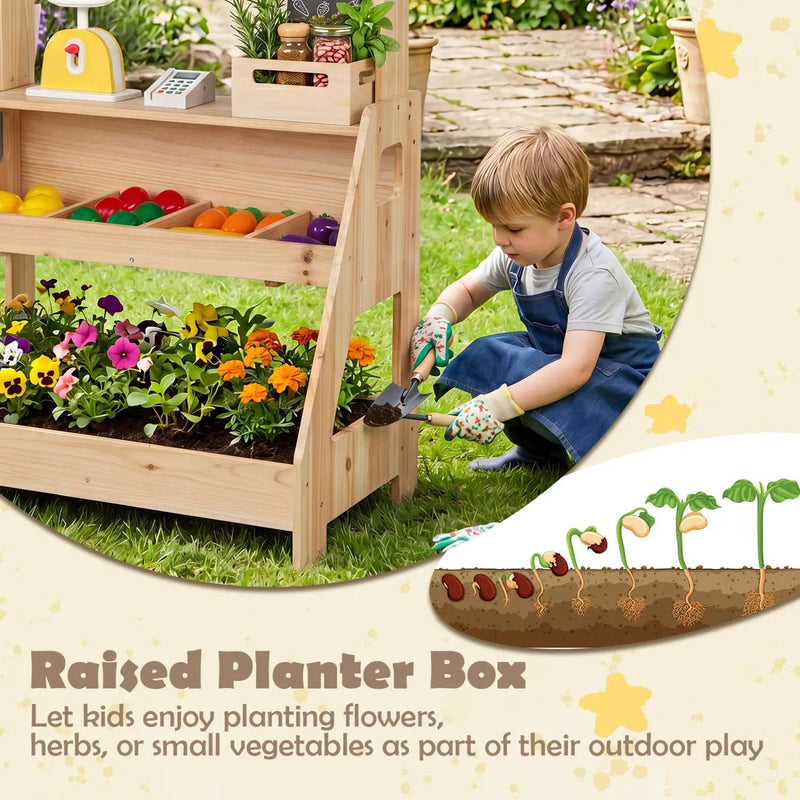 2-in-1 Wooden Mud Kitchen & Market Stand with Planter Box by DirectDeals