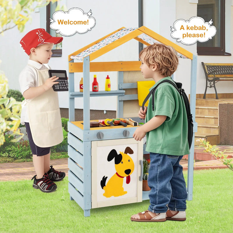 2 in 1 Wooden Mud Kitchen with Removable Water Box and Storage Bag-Gray by DirectDeals