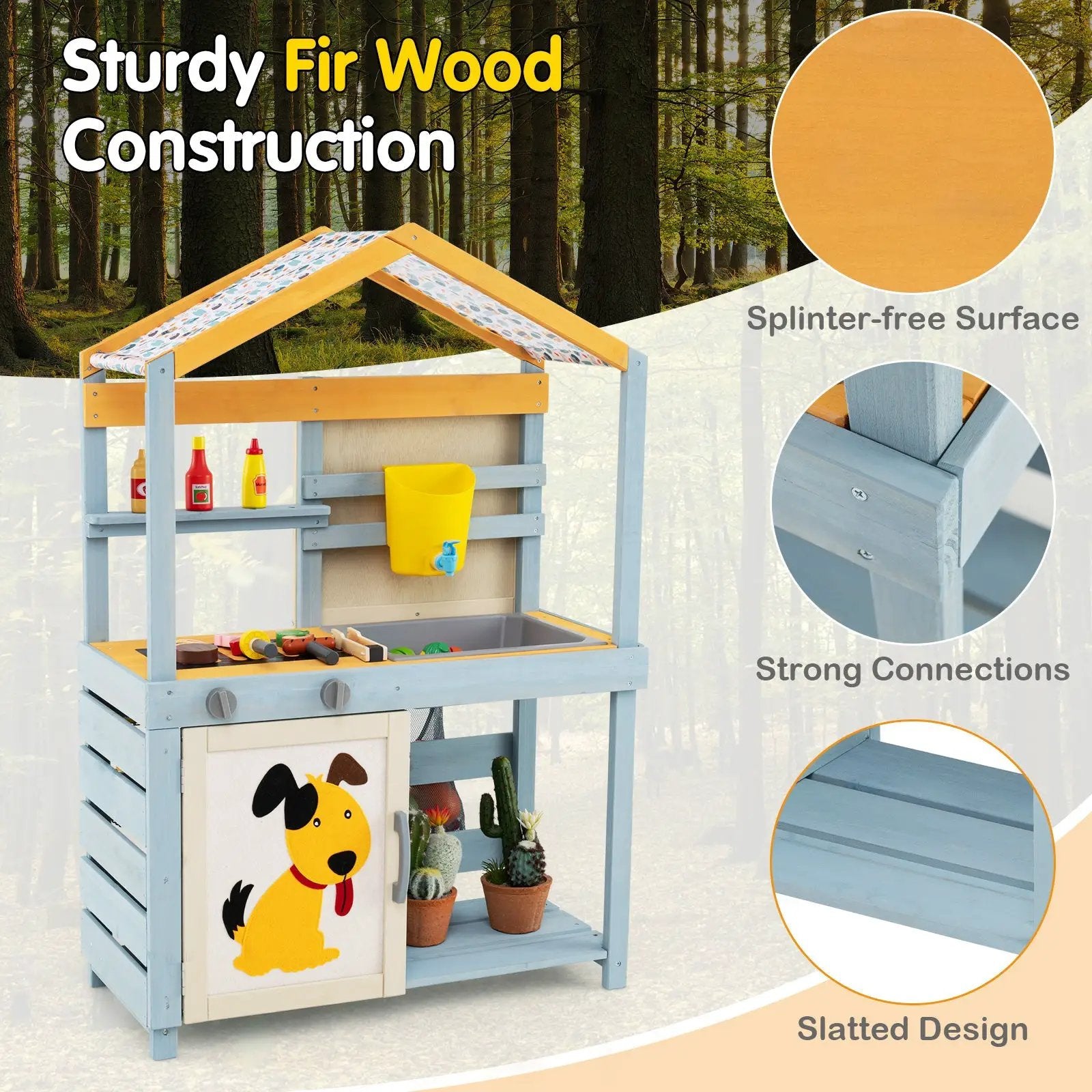 2 in 1 Wooden Mud Kitchen with Removable Water Box and Storage Bag-Gray by DirectDeals