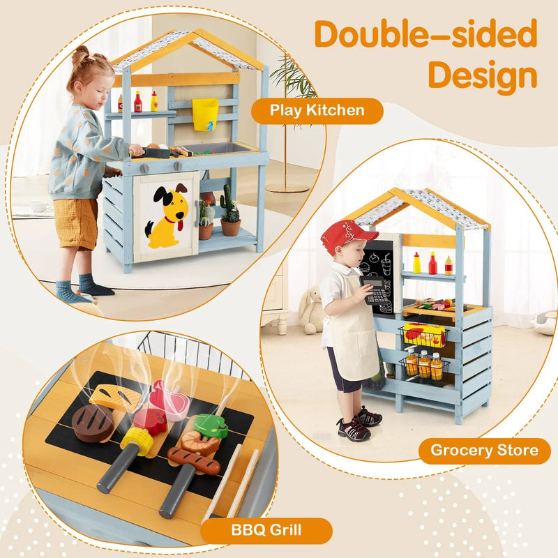 2 in 1 Wooden Mud Kitchen with Removable Water Box and Storage Bag-Gray by DirectDeals