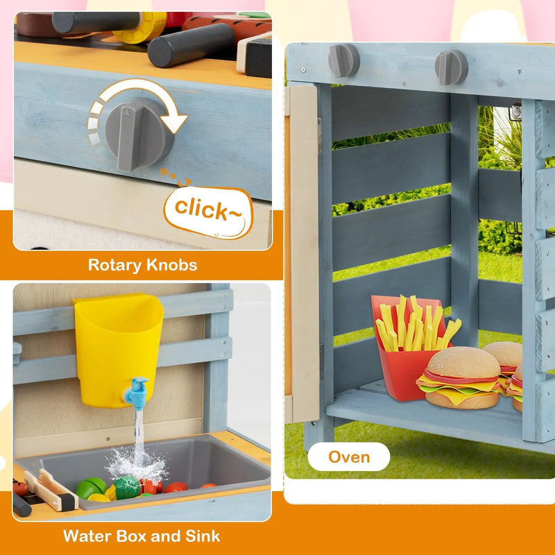 2 in 1 Wooden Mud Kitchen with Removable Water Box and Storage Bag-Gray by DirectDeals