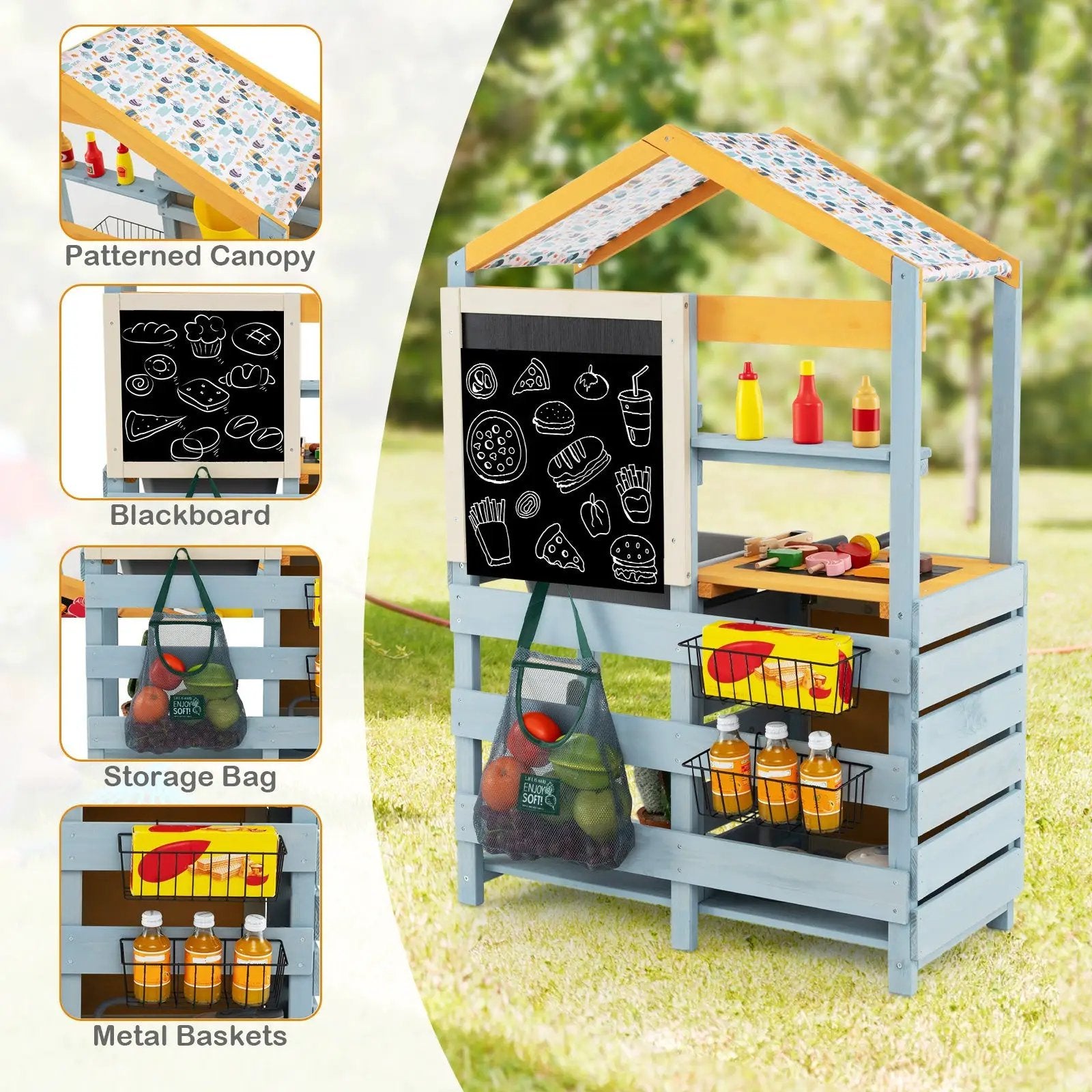 2 in 1 Wooden Mud Kitchen with Removable Water Box and Storage Bag-Gray by DirectDeals