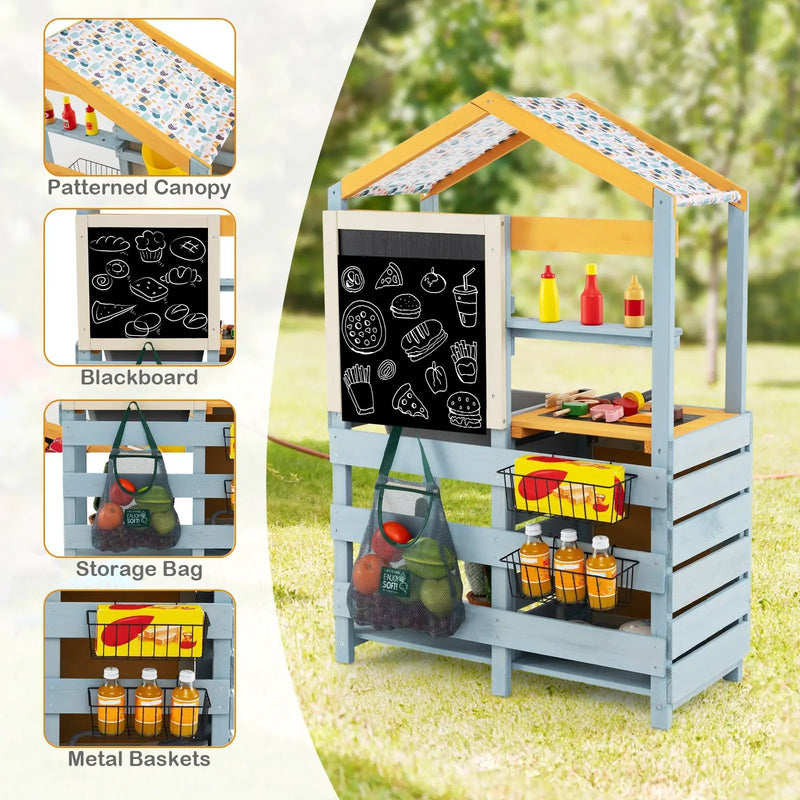 2 in 1 Wooden Mud Kitchen with Removable Water Box and Storage Bag-Gray by DirectDeals