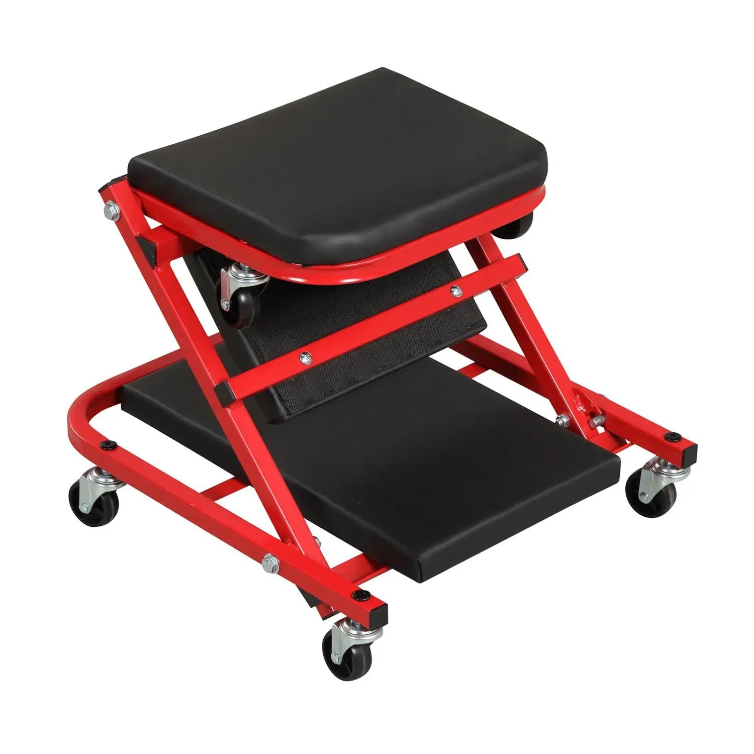 2-in-1 Z-Shaped Rolling Garage Stool 36" Folding Flat Automotive Creeper-Red by DirectDeals