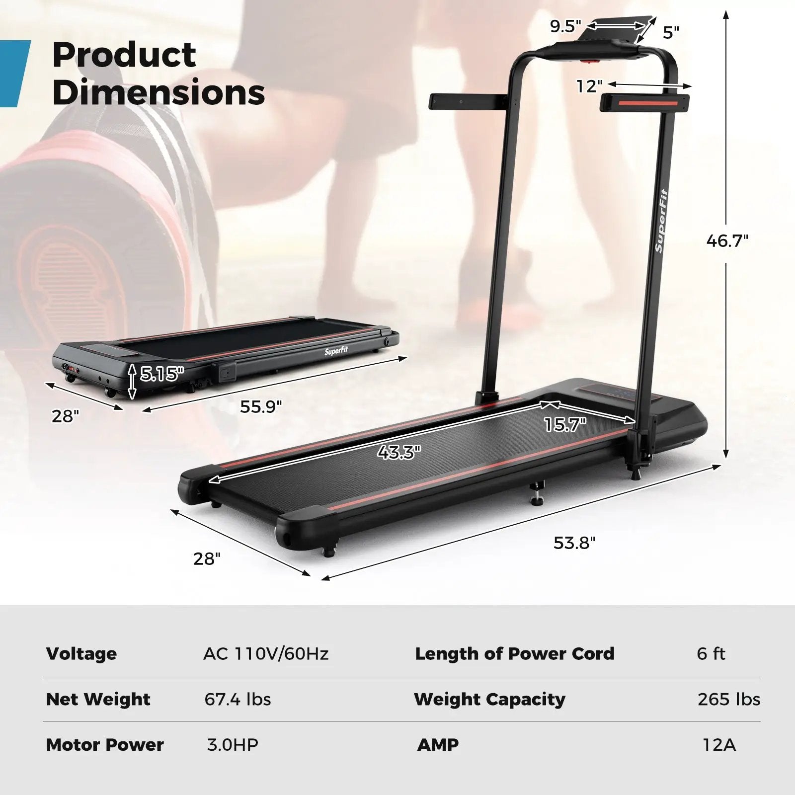 2 in 1 Folding Treadmill with Incline with Remote Control by DirectDeals