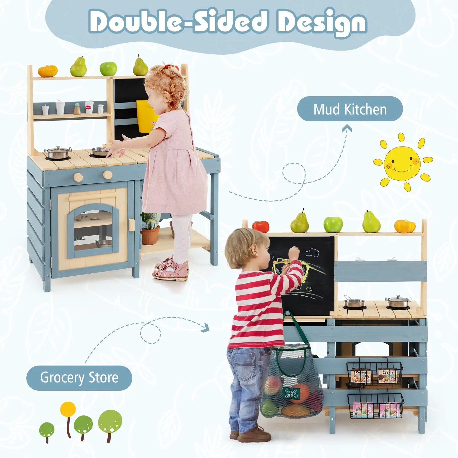 2-In-1 Outdoor Mud Kitchen with Faucet and Extra Chalkboard by DirectDeals