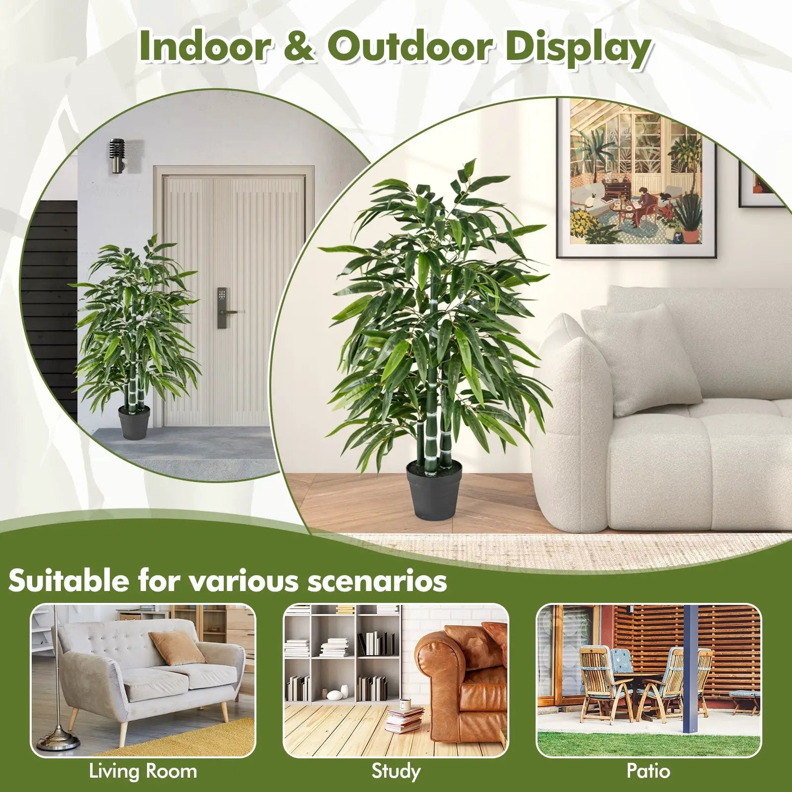 2 Pack Fake Bamboo Leave Tree with 3 PE Bamboo Trunk-Green by DirectDeals