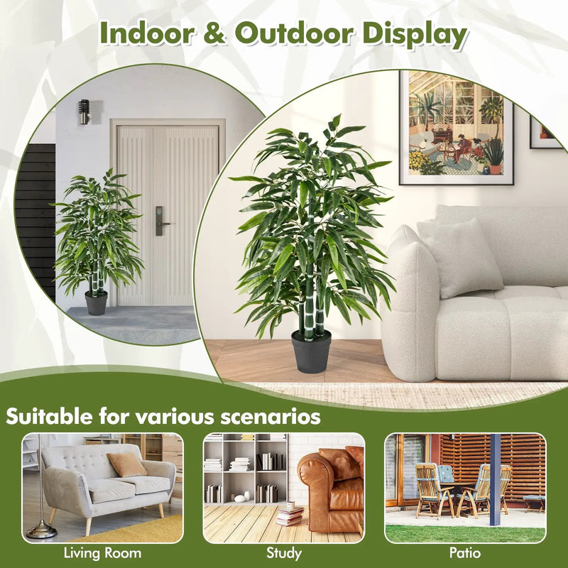 2 Pack Fake Bamboo Leave Tree with 3 PE Bamboo Trunk-Green by DirectDeals
