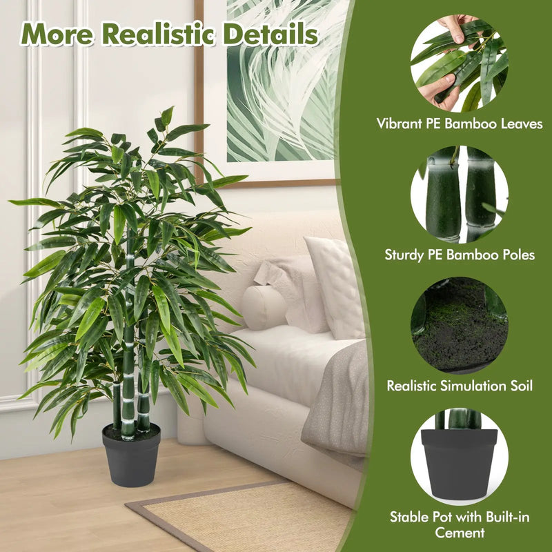 2 Pack Fake Bamboo Leave Tree with 3 PE Bamboo Trunk-Green by DirectDeals