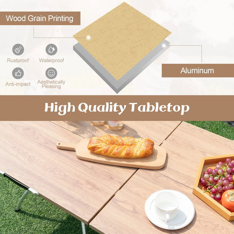 2 Pack Folding Camping Table with Wood-grain Tabletop for Hiking Party-Natural by DirectDeals