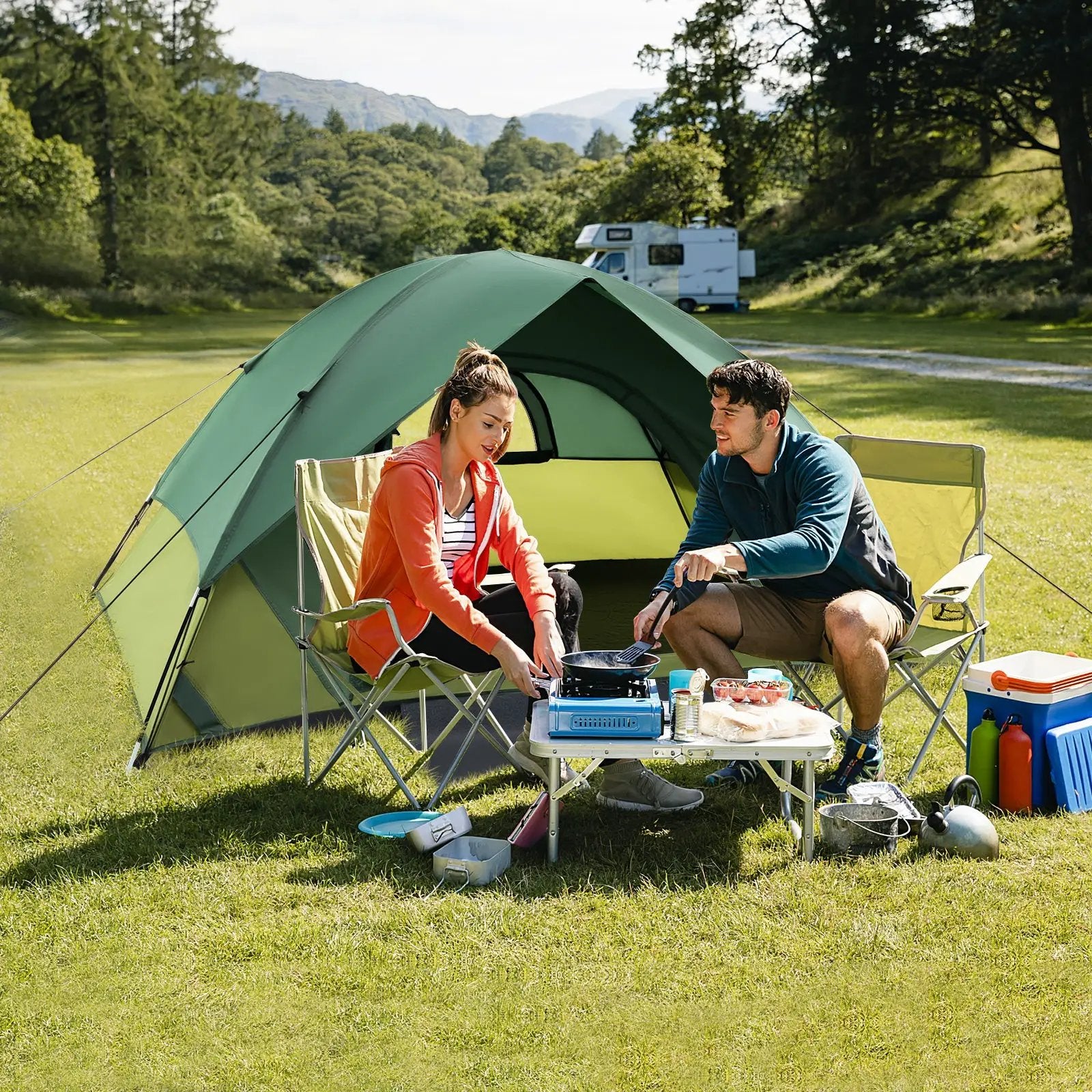 2-person Camping Tent w/ Removable Rain Fly and Double-layer Door-Green by DirectDeals