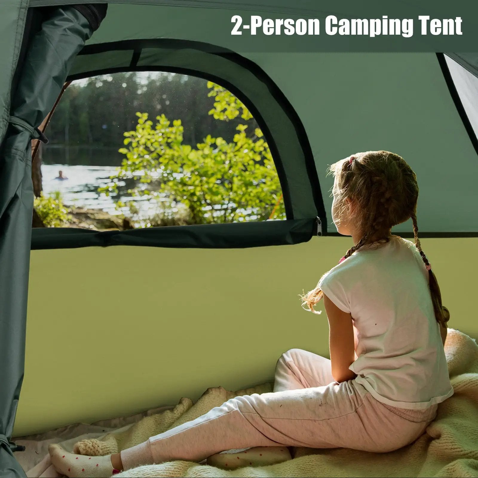 2-person Camping Tent w/ Removable Rain Fly and Double-layer Door-Green by DirectDeals