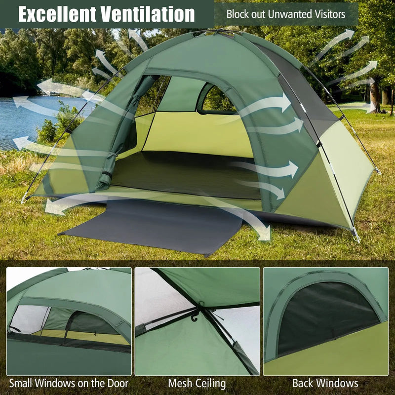 2-person Camping Tent w/ Removable Rain Fly and Double-layer Door-Green by DirectDeals