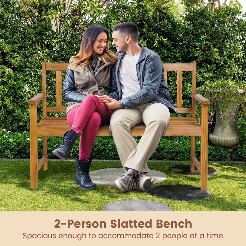 2-Person Outdoor Acacia Wood Bench with Backrest by DirectDeals