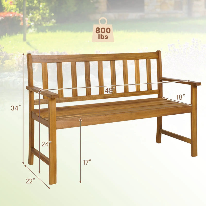 2-Person Outdoor Acacia Wood Bench with Backrest by DirectDeals