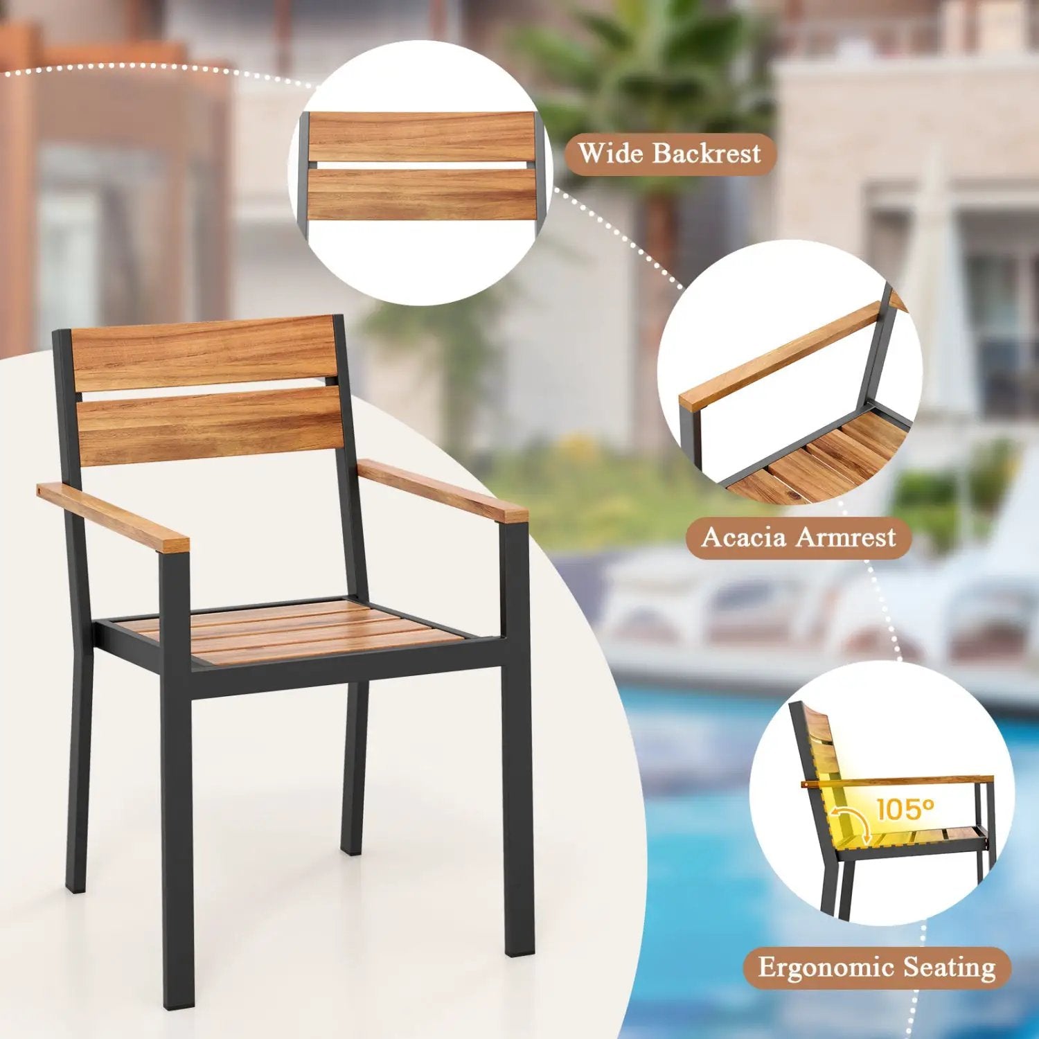 Acacia Wood Patio Dining Chairs Set of 2 with Armrests by DirectDeals