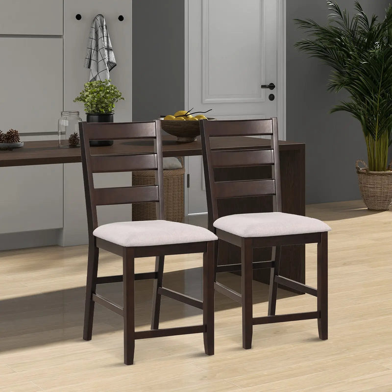 2 Piece Counter Height Bar Stool Set with Padded Seat and Rubber Wood Legs-Beige by DirectDeals