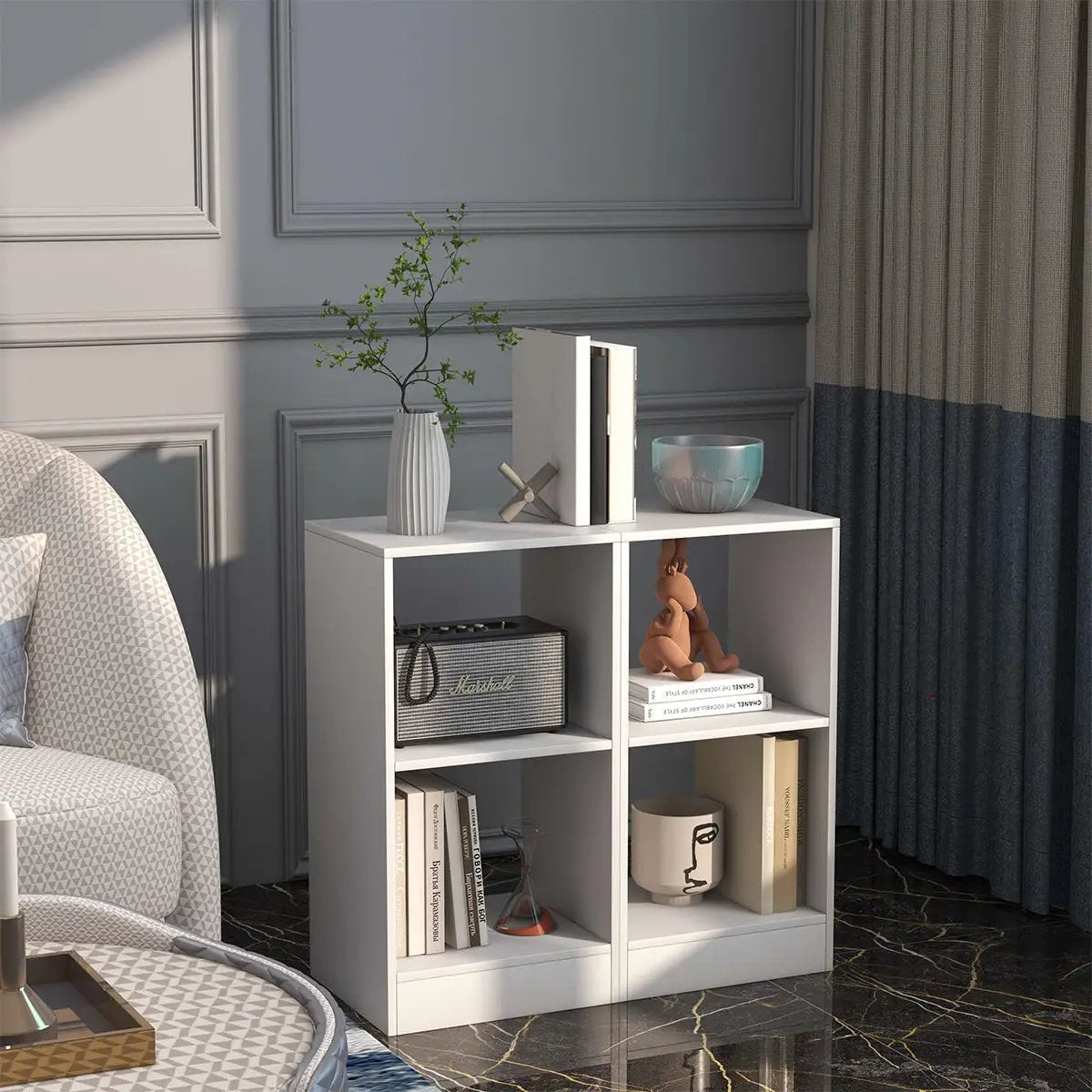 2 Pieces 2-tier Bookcase Set with Anti-toppling Device by DirectDeals