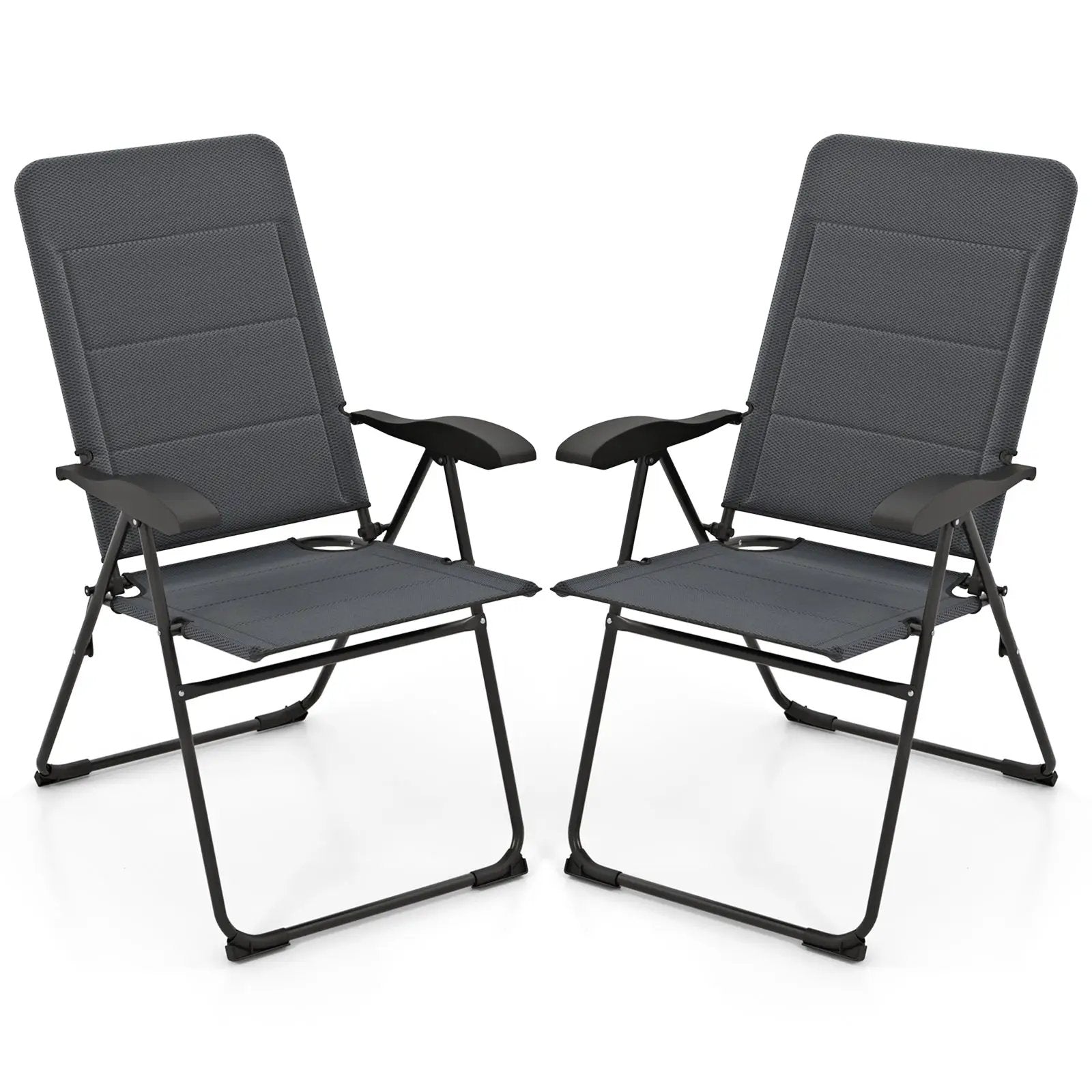 2 Pieces Outdoor Folding Patio Chairs with Adjustable Backrests for Bistro and Backyard by DirectDeals