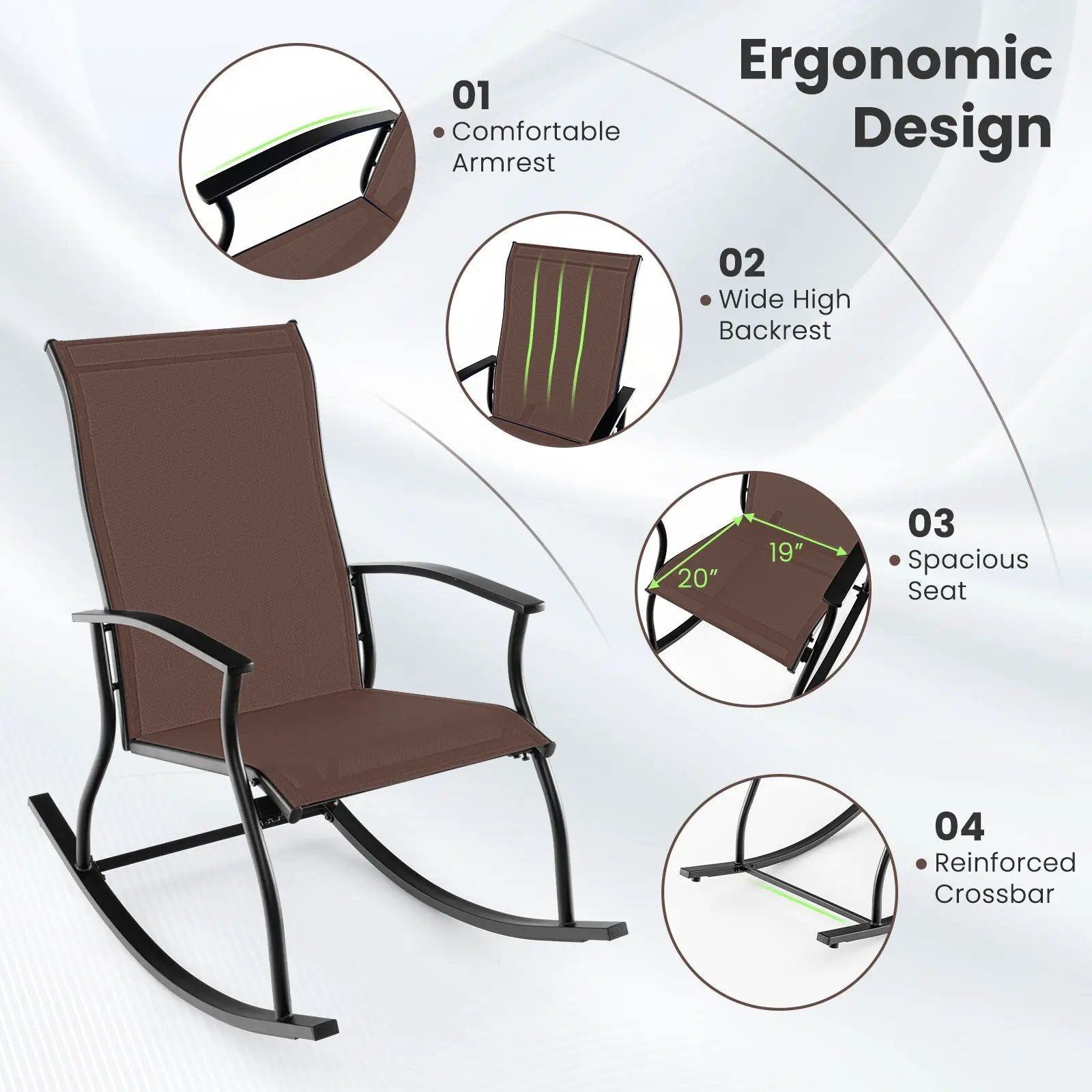 2 Pieces Outdoor Rocking Chairs with Breathable Backrest by DirectDeals