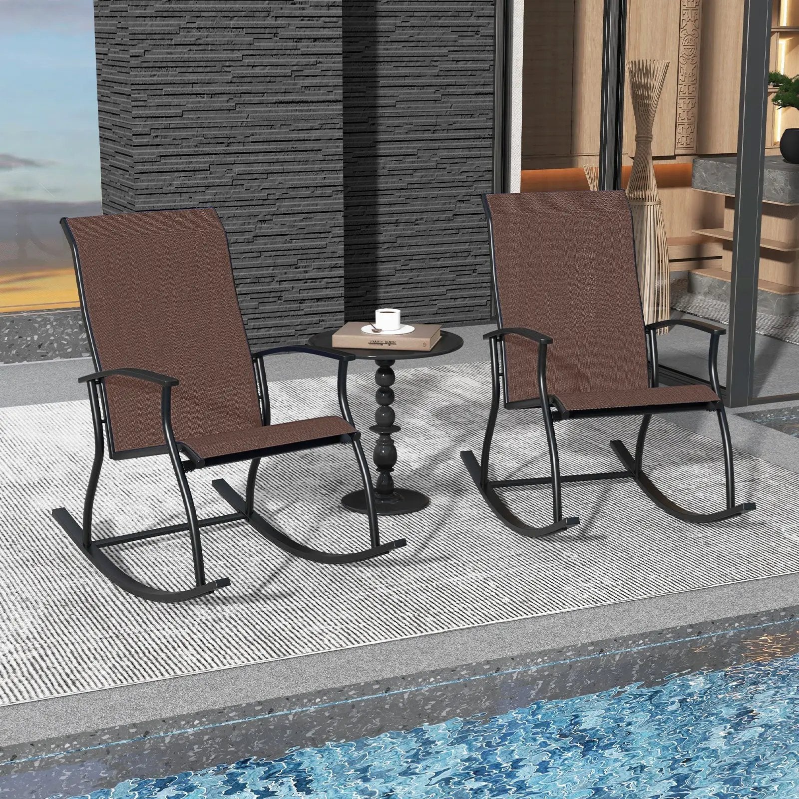2 Pieces Outdoor Rocking Chairs with Breathable Backrest by DirectDeals