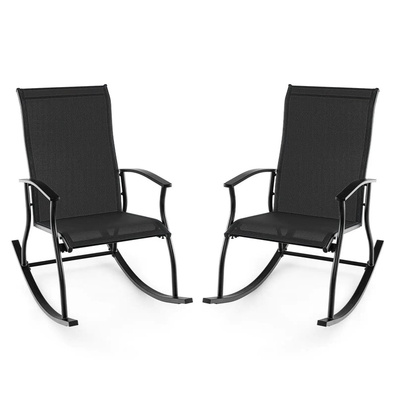 2 Pieces Outdoor Rocking Chairs with Breathable Backrest by DirectDeals