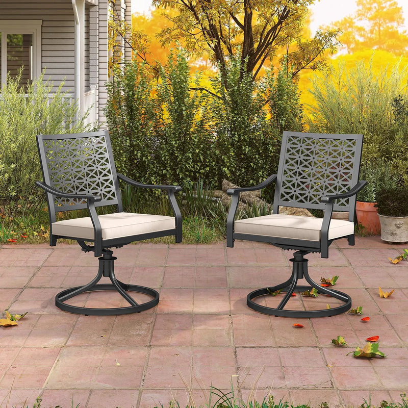 2 Pieces Outdoor Swivel Chairs Patio Dining Chairs with Padded Cushions-Beige by DirectDeals