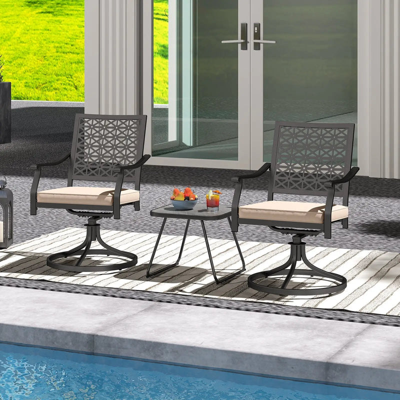 2 Pieces Outdoor Swivel Chairs Patio Dining Chairs with Padded Cushions-Beige by DirectDeals