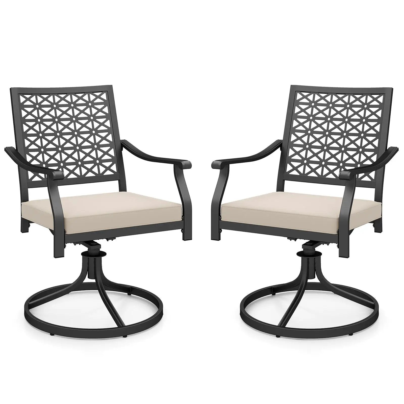 2 Pieces Outdoor Swivel Chairs Patio Dining Chairs with Padded Cushions-Beige by DirectDeals
