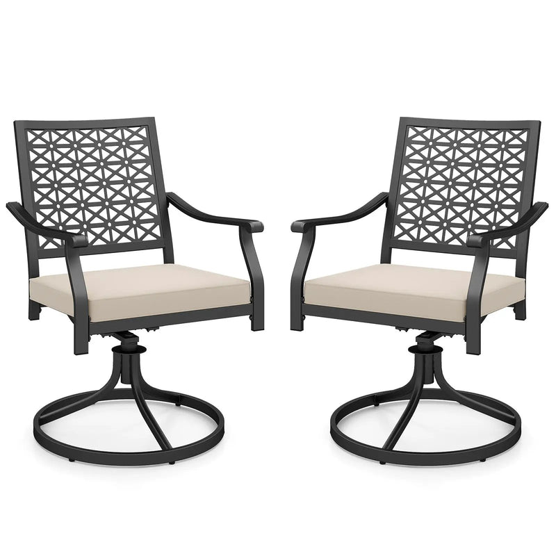 2 Pieces Outdoor Swivel Chairs Patio Dining Chairs with Padded Cushions-Beige by DirectDeals